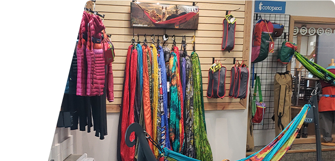 Retail display of ENO hammocks and stand